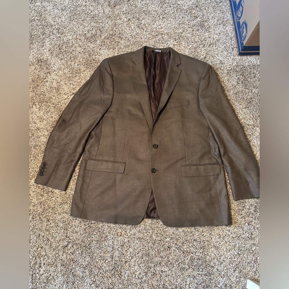 E2 Ralph Lauren Men's Two-Button Houndstooth Sport Coat in Brown, Size 48L